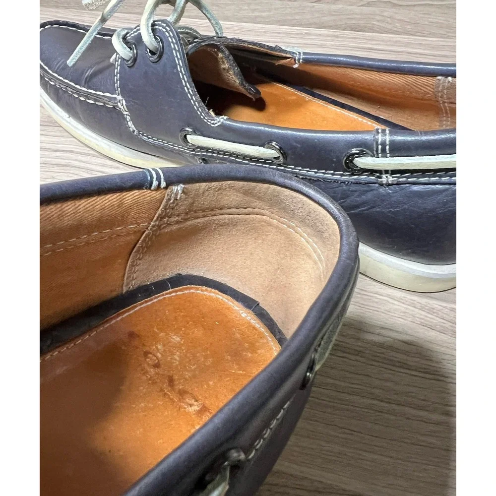 COACH Carlson Mens Leather Boat Shoes Navy‎ Blue Lace Up Size 9.5